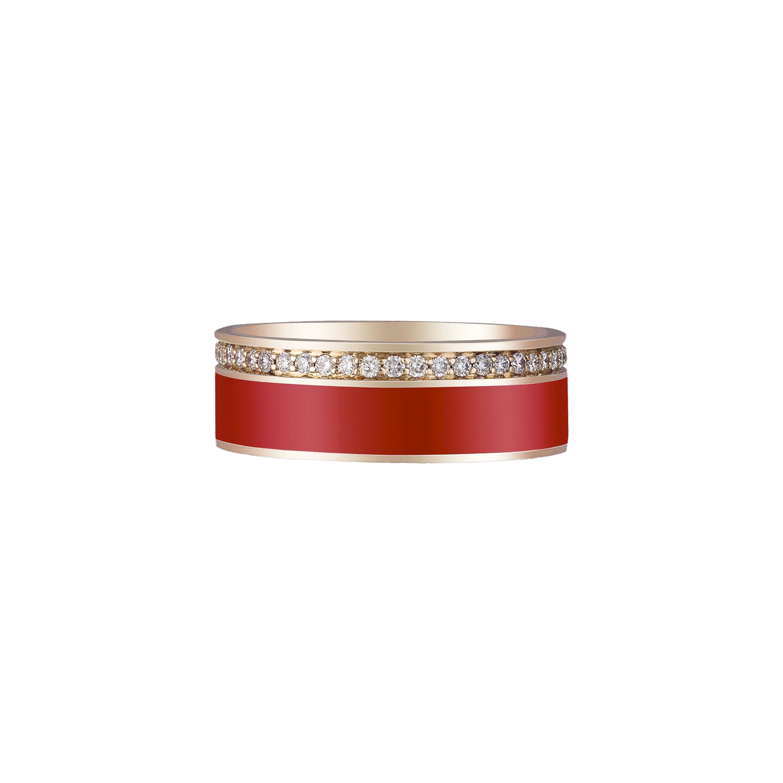 Ring in 18K rose gold with VS-G diamonds and red enamel